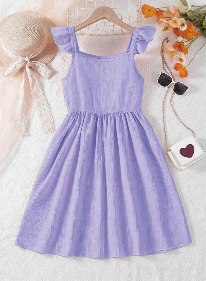 Take Two Girls Purple Ruffled Sleeve Buttoned Dress - Image 2