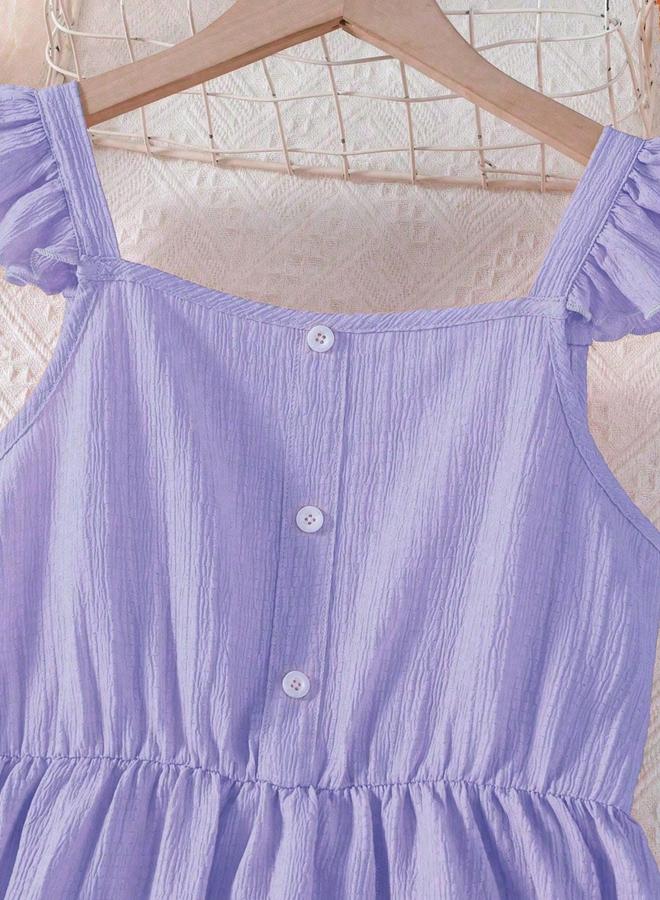 Take Two Girls Purple Ruffled Sleeve Buttoned Dress - Image 3
