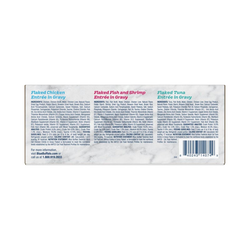 Blue Buffalo Tastefuls Flaked Wet Cat Food Variety Pack, Made with Natural Ingredients, Tuna, Chicken, Fish & Shrimp, 3-oz Cans (12 Count, 4 of Each) - Image 2