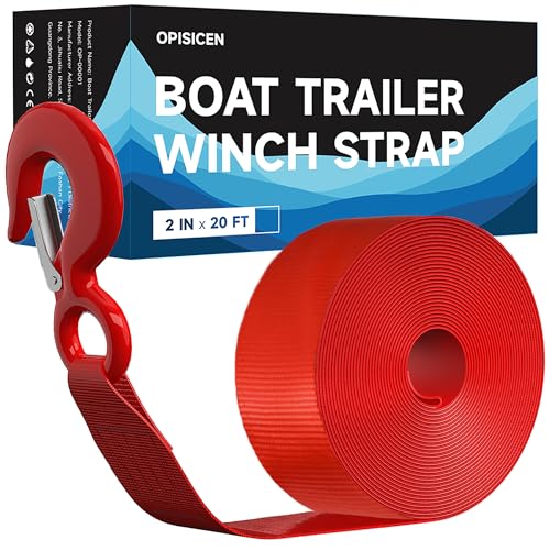 OPISICEN Boat Trailer Winch Strap With Hook 2" x 20' - 10,816lbs Breaking Strength Heavy Duty Hand Crank Replacement for Jet Ski, Automotive Towing - Image 1