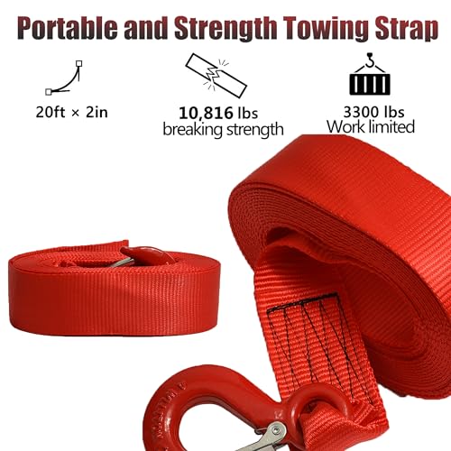 OPISICEN Boat Trailer Winch Strap With Hook 2" x 20' - 10,816lbs Breaking Strength Heavy Duty Hand Crank Replacement for Jet Ski, Automotive Towing - Image 2