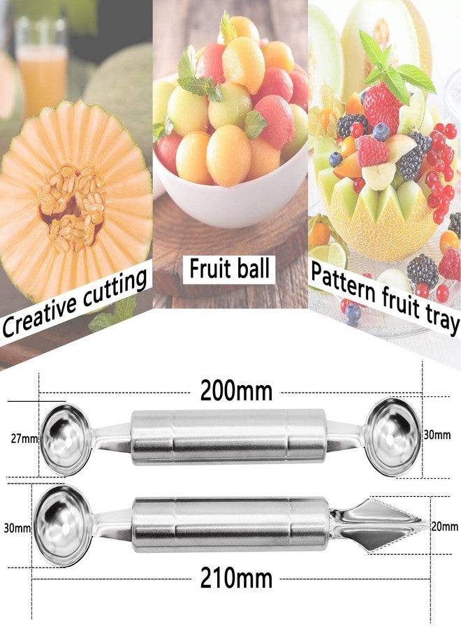 Melostu 2PCS Fruit Baller Spoon, Stainless Steel Fruit Ball Maker & Fruit Carving Cuter, DIY Watermelon Cantaloupe Ice Cream Tool, Make Different Designs & Shapes for Party Decoration, Silver, 20cm/7.87inch - Image 3