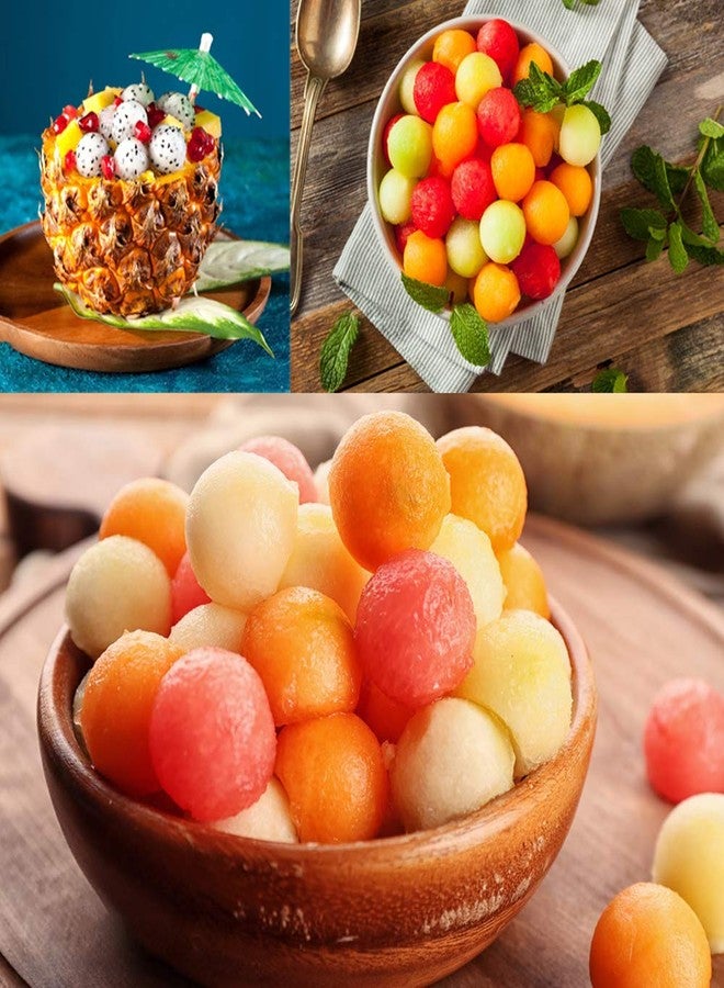 Melostu 2PCS Fruit Baller Spoon, Stainless Steel Fruit Ball Maker & Fruit Carving Cuter, DIY Watermelon Cantaloupe Ice Cream Tool, Make Different Designs & Shapes for Party Decoration, Silver, 20cm/7.87inch - Image 5
