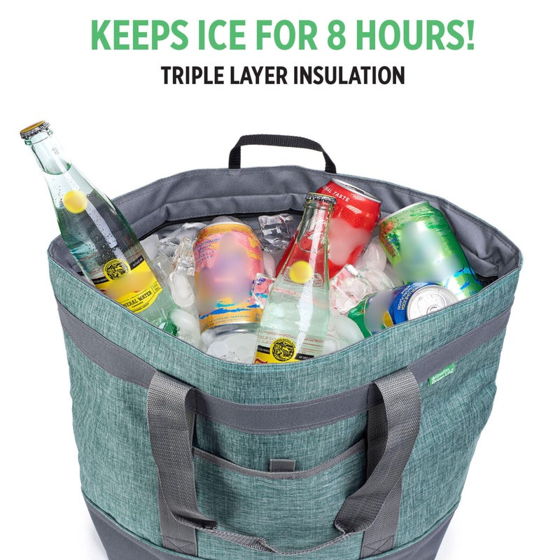 Creative Green Life Jumbo Insulated Cooler Bag (Green) with HD Thermal Insulation - Premium, Collapsible Soft Cooler Makes a Perfect Insulated Grocery Bag, Food Delivery Bag, Travel Bag, Beach or Picnic Bags - Image 4