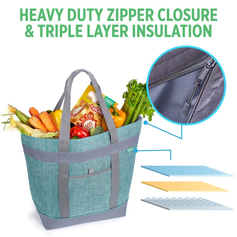 Creative Green Life Jumbo Insulated Cooler Bag (Green) with HD Thermal Insulation - Premium, Collapsible Soft Cooler Makes a Perfect Insulated Grocery Bag, Food Delivery Bag, Travel Bag, Beach or Picnic Bags - Image 5