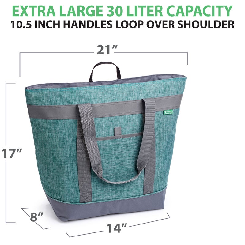 Creative Green Life Jumbo Insulated Cooler Bag (Green) with HD Thermal Insulation - Premium, Collapsible Soft Cooler Makes a Perfect Insulated Grocery Bag, Food Delivery Bag, Travel Bag, Beach or Picnic Bags - Image 3