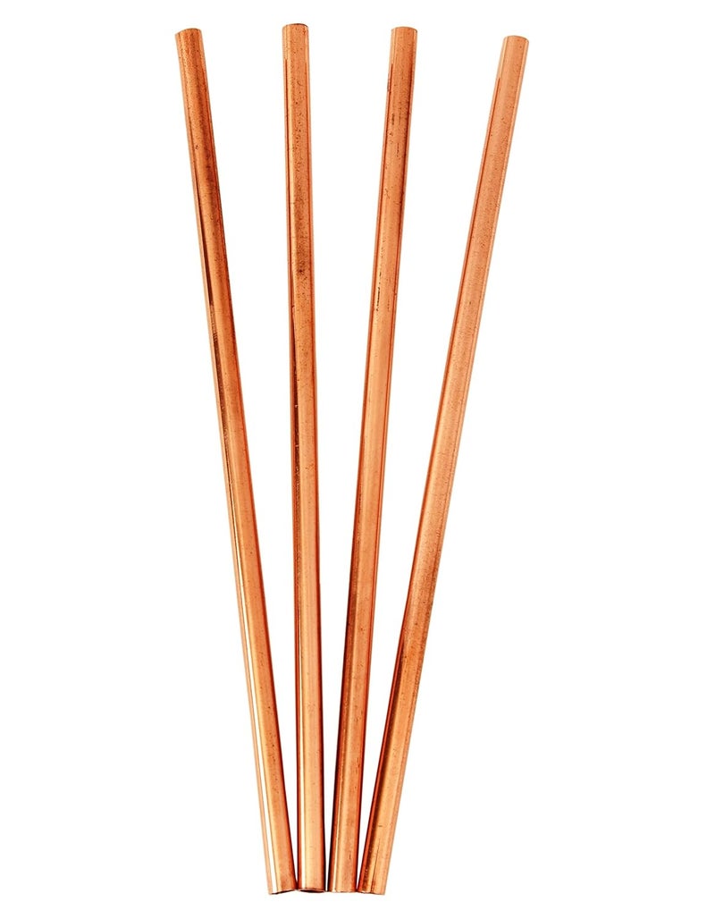 Indian Art Villa Eco Friendly Plain Solid Copper Straight Drinking Straw Set of 4 Pieces - Image 1