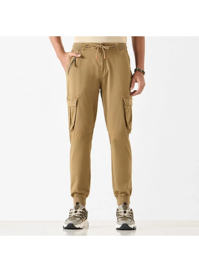 Lee Cooper Lee Cooper Solid Regular Fit Cargo Pants with Drawstring Closure and Pockets