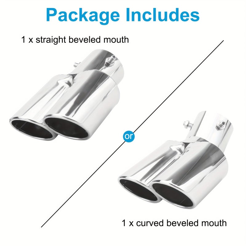 Stainless Steel Dual Outlet Straight Exhaust Head Universal for Cars 38mm to 53mm Diameter Long Modern Rust Resistant Performance Auto Accessory - Image 2