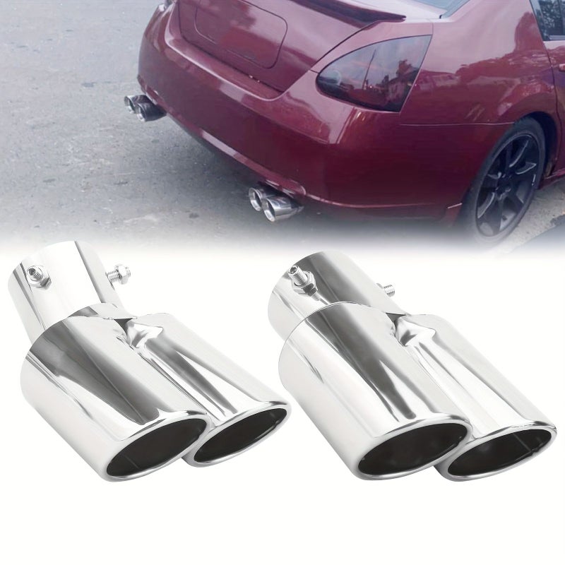 Stainless Steel Dual Outlet Straight Exhaust Head Universal for Cars 38mm to 53mm Diameter Long Modern Rust Resistant Performance Auto Accessory - Image 1