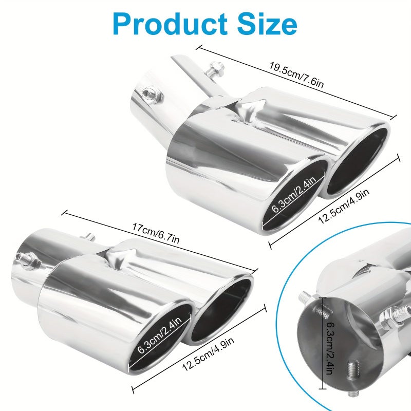 Stainless Steel Dual Outlet Straight Exhaust Head Universal for Cars 38mm to 53mm Diameter Long Modern Rust Resistant Performance Auto Accessory - Image 5