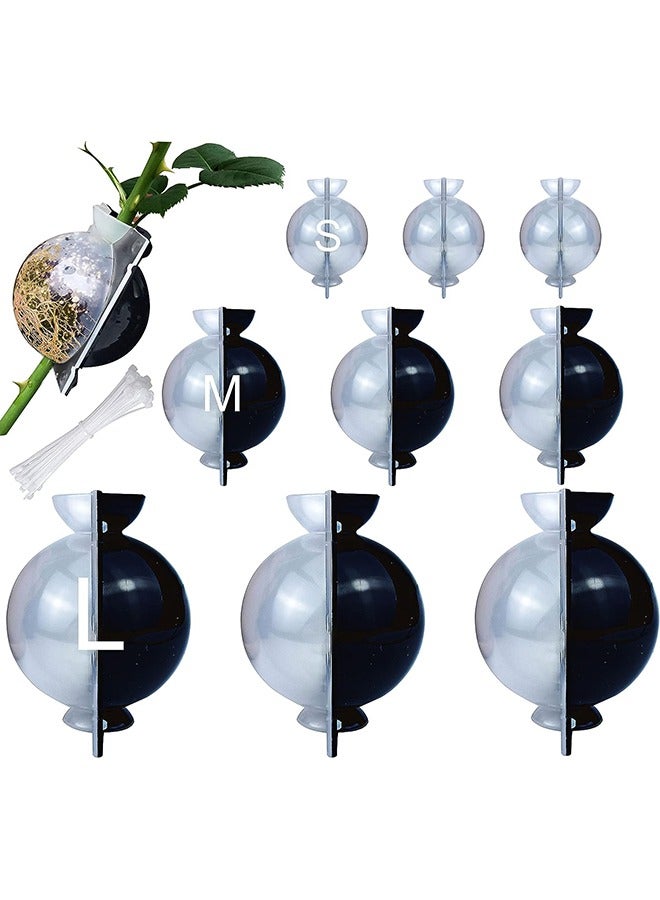 إسكدنيا 9 قطع طقم انتشار طبقات الهواء مع روابط مضغوطة ، كرة تطعيم نصف شفافة قابلة لإعادة الاستخدام ، قرون طبقات الهواء واضحة ، صندوق تطعيم تأصيل النبات لمحطات الانتشار السريع (S + M + L) - Image 1