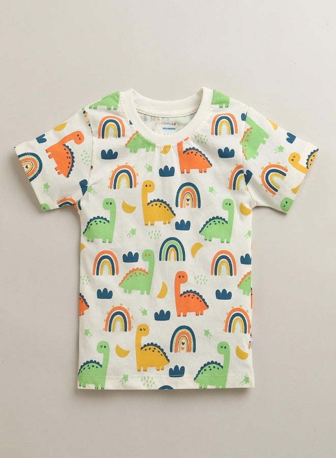 BUMZEE Baby Boys Cotton Half Sleeves Animal Print T-Shirt & Short Set Off White & Teal - 12-18 Months (Peb11267D-owt) - Image 2