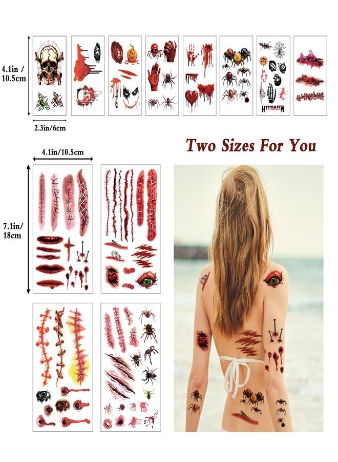 Dream Loom Halloween Zombie Makeup, 12 Sheets Halloween Fake Scars Bloody Wound Temporary Tattoos, Halloween Party Cosplay Vampire Makeup Tattoos for Women Men Kids - Image 4