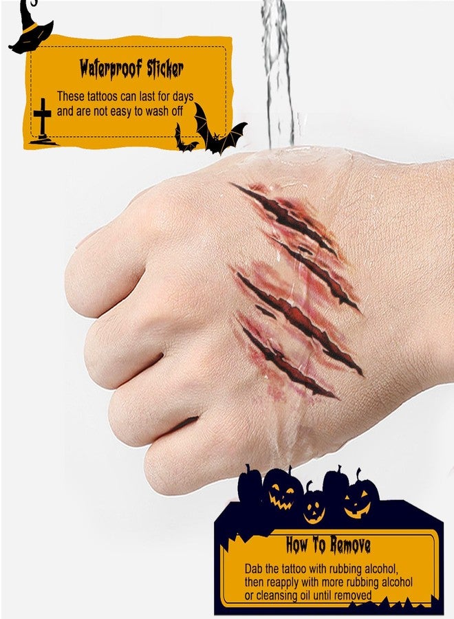 Dream Loom Halloween Zombie Makeup, 12 Sheets Halloween Fake Scars Bloody Wound Temporary Tattoos, Halloween Party Cosplay Vampire Makeup Tattoos for Women Men Kids - Image 5