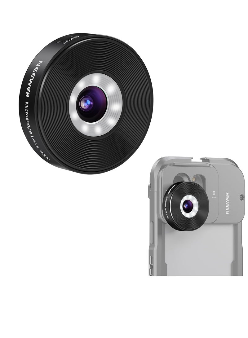 45 X Phone Microscope Only for 17mm Thread Backplate, with iPhone Samsung Cage with 17mm Lens Adapter, Rechargeable Close Up Zoom Lens with 50mAh Battery,  LED Light, Type C Cable - Image 1