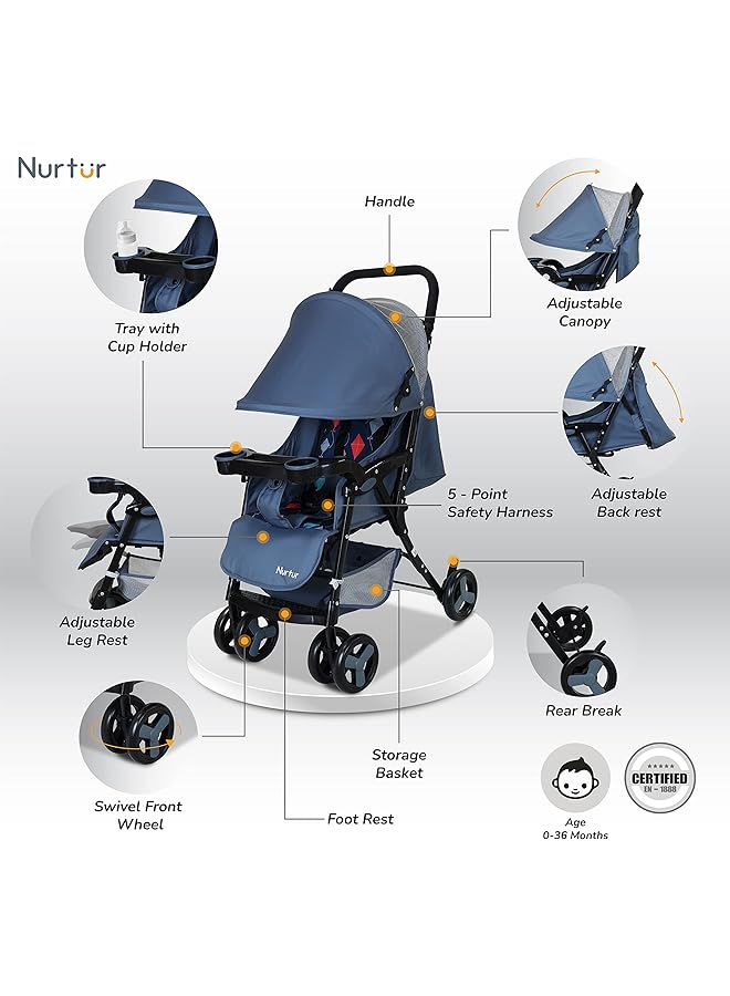 Nurtur Ryder Ultra Compact Lightweight Baby Travel Stroller With Storage Basket Detachable Food Tray - Image 2