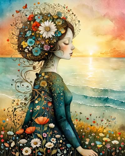 ldazao Girl Paint By Numbers Kit for Adults Flower Color Adult Paint By Number Kits Canvas Oil Painting Kit DIY Crafts for Women Gift 16x20 Inch Flameless - Image 1