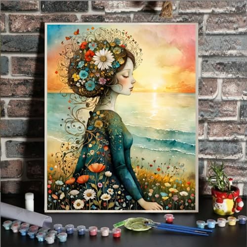 ldazao Girl Paint By Numbers Kit for Adults Flower Color Adult Paint By Number Kits Canvas Oil Painting Kit DIY Crafts for Women Gift 16x20 Inch Flameless - Image 3