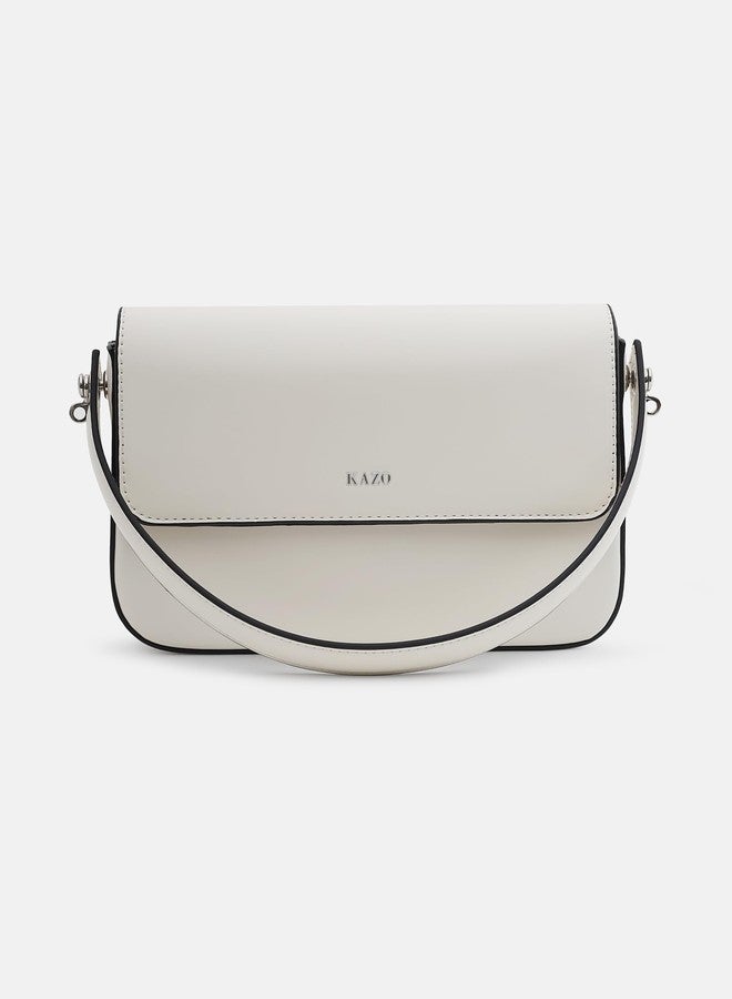 Kazo Simon Sling | Premium Faux Leather Handbag for Women | Sleek Modern Crossbody with Adjustable Strap | Off-white - Image 2