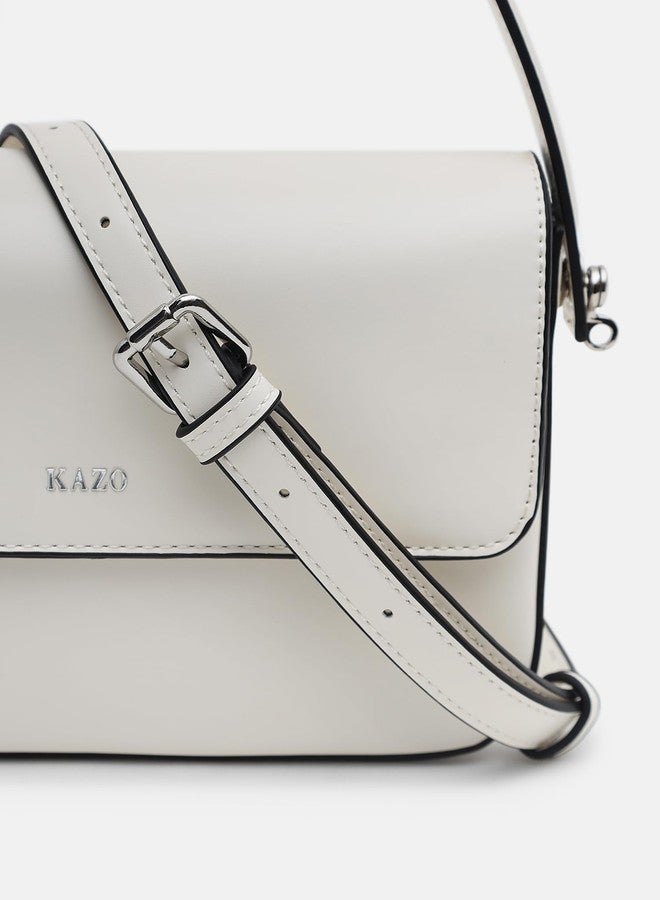 Kazo Simon Sling | Premium Faux Leather Handbag for Women | Sleek Modern Crossbody with Adjustable Strap | Off-white - Image 4