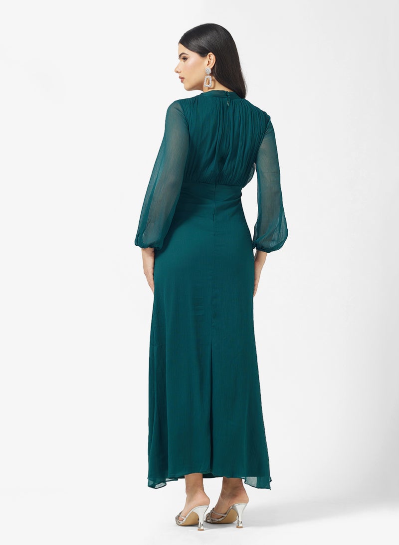 اميليا روز فستان ماكسي بأكمام واسعة وتفاصيل ربطة - Image 2