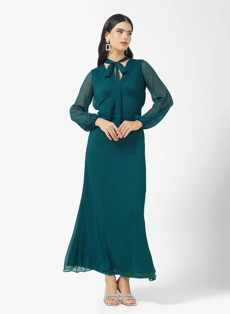 Amelia Rose Tie Detail Flared Sleeve Maxi Dress
