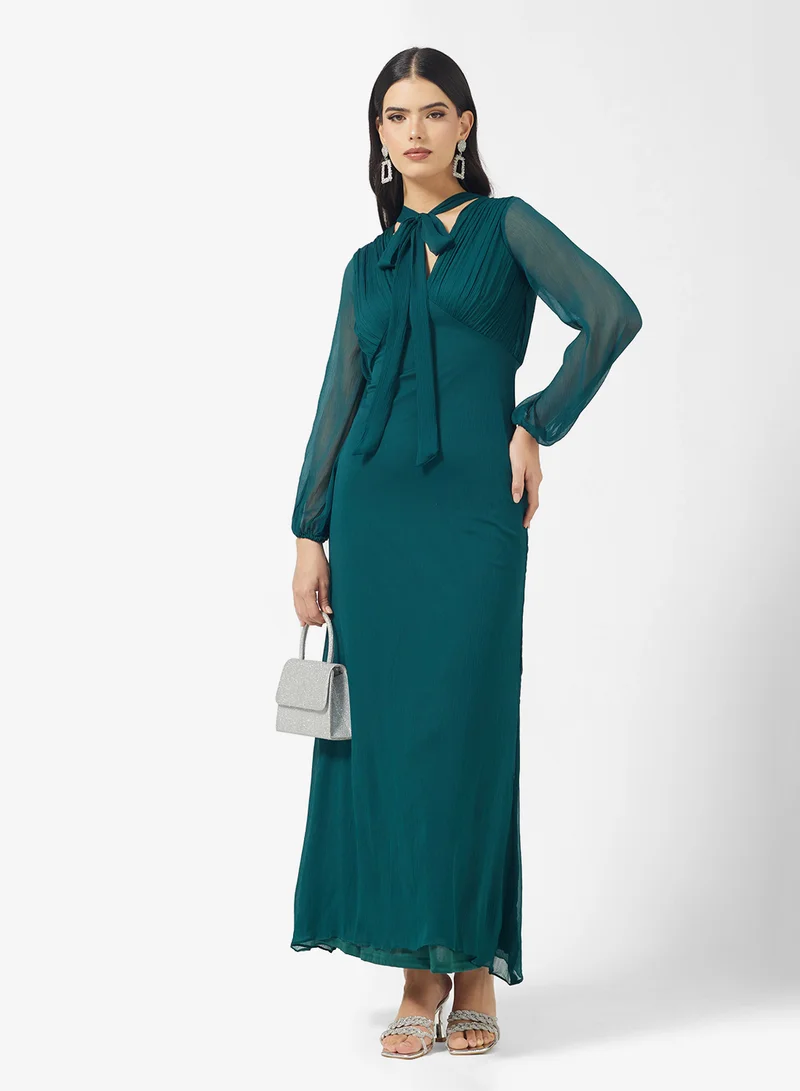 Amelia Rose Tie Detail Flared Sleeve Maxi Dress