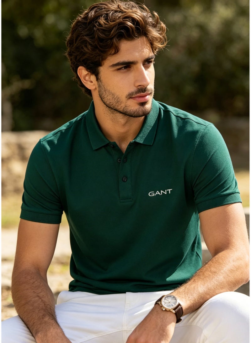 GANT Men's Short Sleeve Solid Polo Shirt, Comfort Fit, Smart Casual & Outdoor Wear, Dark Green - Image 5