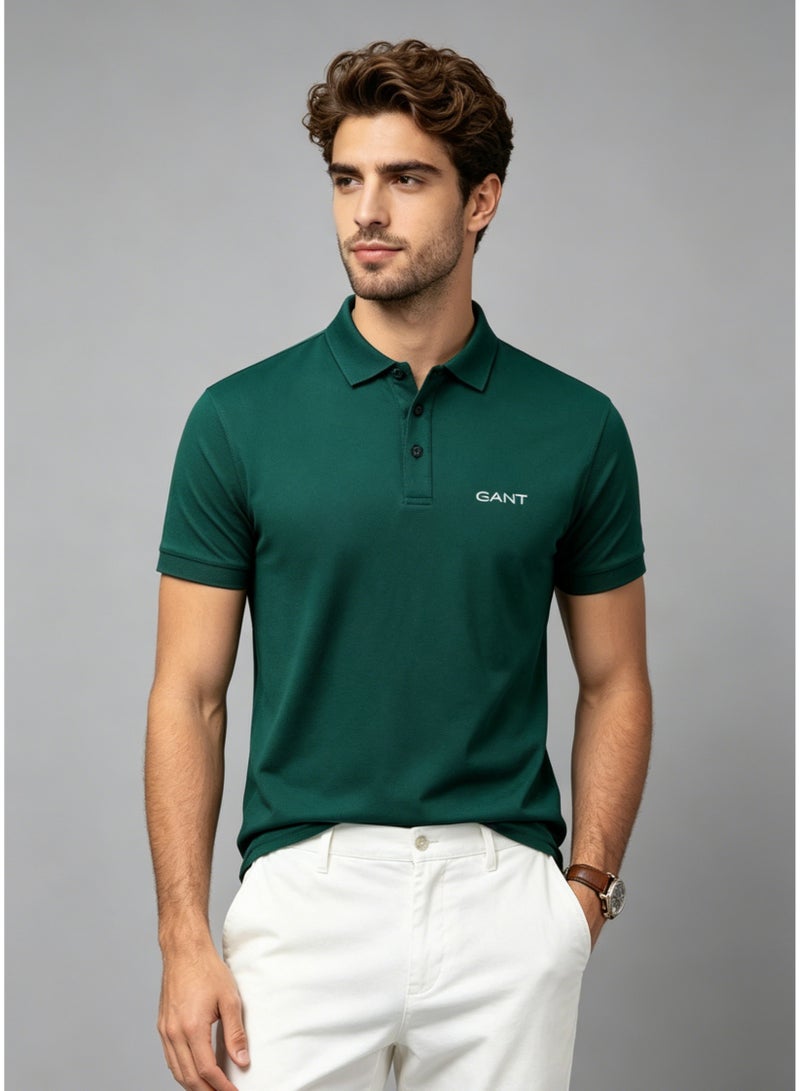 GANT Men's Short Sleeve Solid Polo Shirt, Comfort Fit, Smart Casual & Outdoor Wear, Dark Green - Image 4