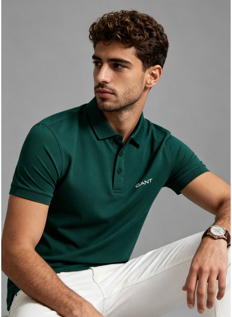 GANT Men's Short Sleeve Solid Polo Shirt, Comfort Fit, Smart Casual & Outdoor Wear, Dark Green - Image 1