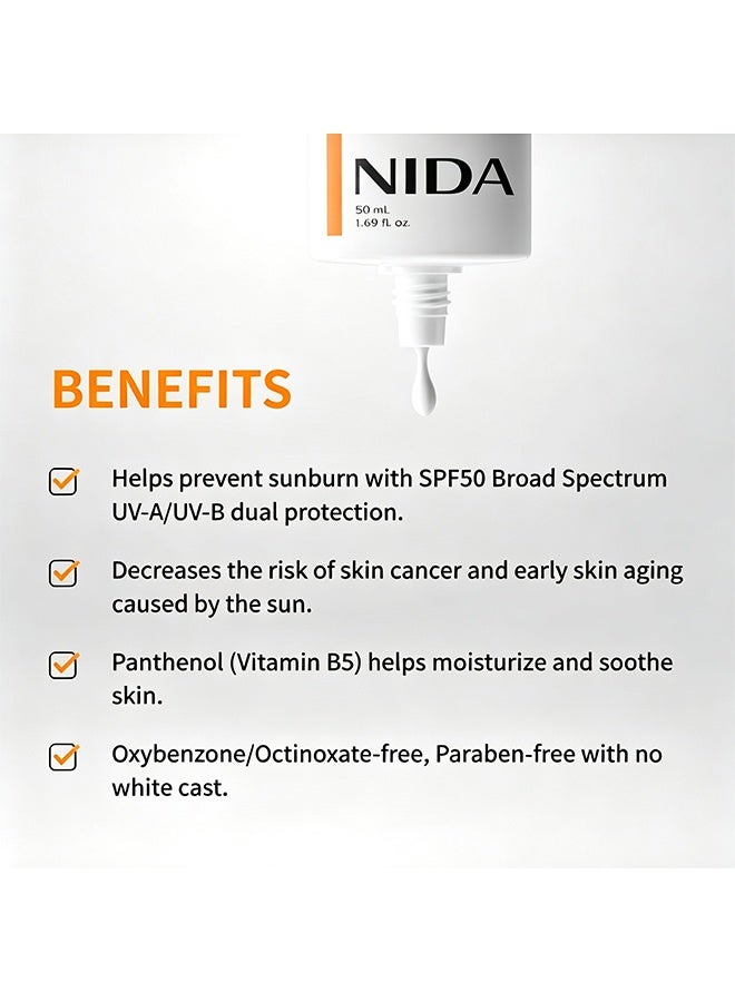 NIDA Invisible Fit Sunscreen SPF 50 Broad Spectrum UV-A/UV-B Protection | No White Cast, Low Irritation, Hydrating Lotion-like Lightweight Glow Sunscreen for All Skin Types, 50ml - Image 3