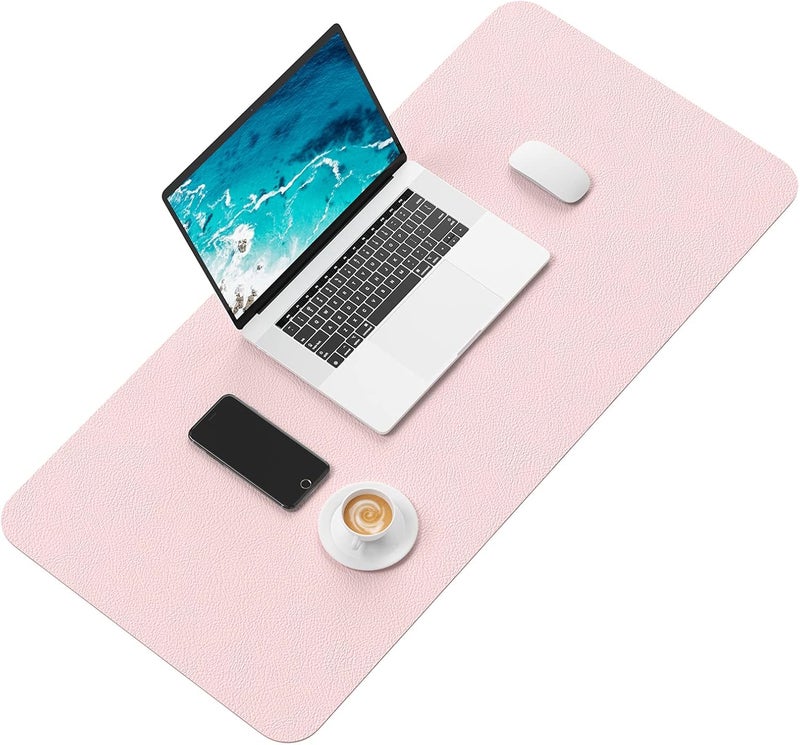 Hsurbtra Desk Pad, 30" x 14" PU Leather Desk Mat, XL Extended Mouse Pad, Waterproof Desktop Blotter Protector, Non-Slip Ultra Thin Large Laptop Keyboard Writing Mat for Office Home, Pink - Image 2