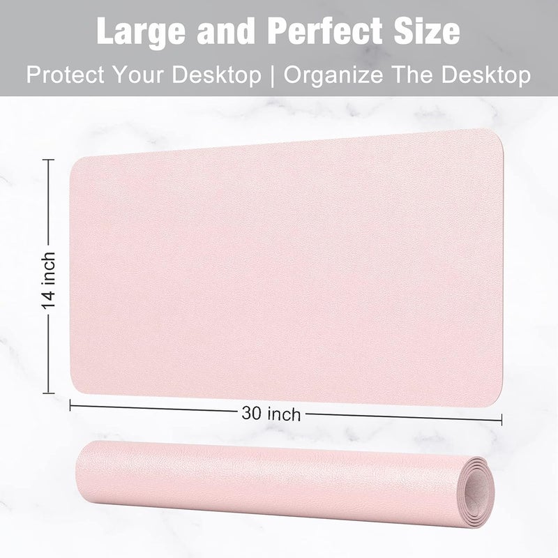 Hsurbtra Desk Pad, 30" x 14" PU Leather Desk Mat, XL Extended Mouse Pad, Waterproof Desktop Blotter Protector, Non-Slip Ultra Thin Large Laptop Keyboard Writing Mat for Office Home, Pink - Image 3