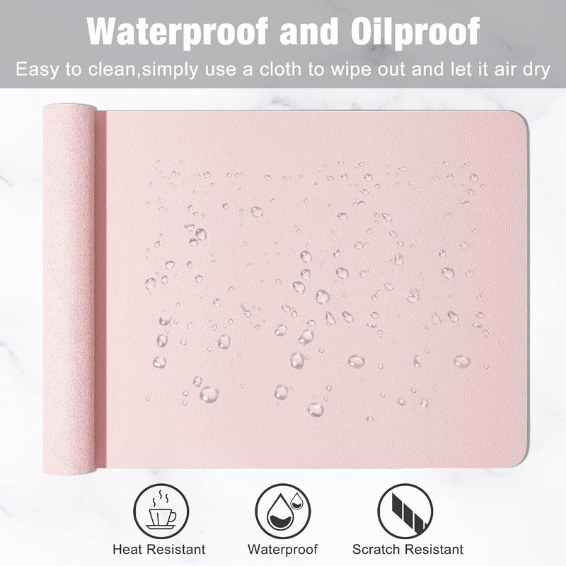 Hsurbtra Desk Pad, 30" x 14" PU Leather Desk Mat, XL Extended Mouse Pad, Waterproof Desktop Blotter Protector, Non-Slip Ultra Thin Large Laptop Keyboard Writing Mat for Office Home, Pink - Image 5