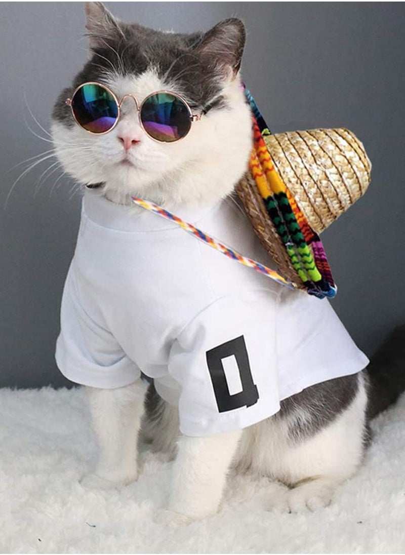 SYOSI Dog Hat 3Pcs Mini Sombrero Mexican Hats for Dog Classic Retro Pet Sunglasses and Adjustable Pet Chain Breathable Outdoor Pet Visor Sun Bonnet Outfit Pet Supplies for Small Dog and Cat Straw Hat  - Image 4