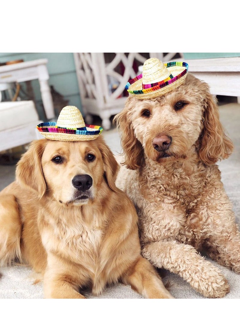 SYOSI Dog Hat 3Pcs Mini Sombrero Mexican Hats for Dog Classic Retro Pet Sunglasses and Adjustable Pet Chain Breathable Outdoor Pet Visor Sun Bonnet Outfit Pet Supplies for Small Dog and Cat Straw Hat  - Image 3