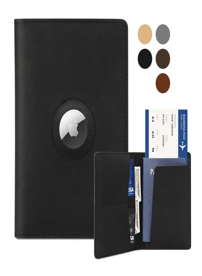Kicoroiny Airtag Passport Holder for Men and Women Travel, Real Leather Passport Wallet, Handmade Passport Cover Case with Airtag Slot, Travel Must Haves Essentials Accessories Birthday Gifts(Crazy Horse,Black) - Image 1