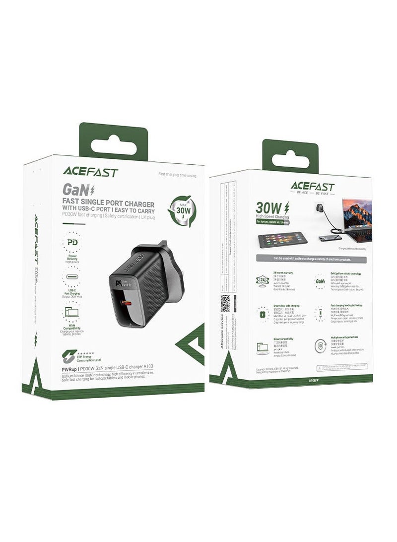أسيفاست شاحن جداري سريع الشحن A103 PD30W GaN منفذ USB-C واحد (المملكة المتحدة) - Image 2