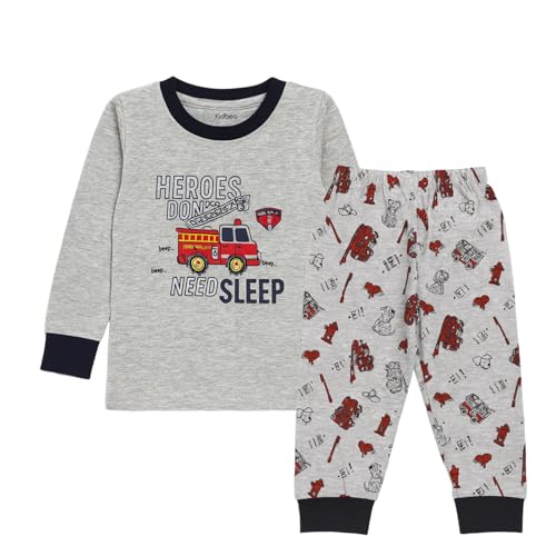 Kidbea® Unisex Kids Cotton Night Suit Set | Firetruck Print | Soft & Comfy Sleepwear for Kids | Full Sleeves Pajamas (Grey, 1-2 Years) - Image 1