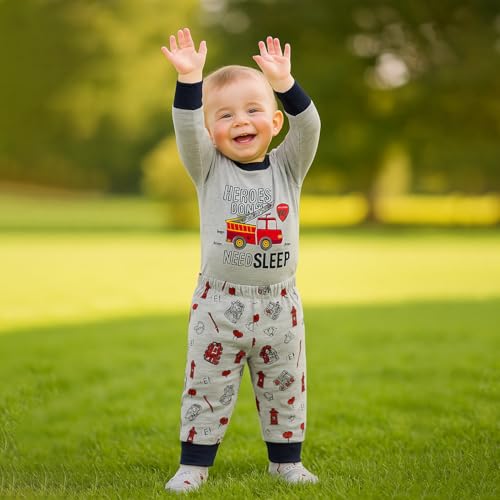 Kidbea® Unisex Kids Cotton Night Suit Set | Firetruck Print | Soft & Comfy Sleepwear for Kids | Full Sleeves Pajamas (Grey, 1-2 Years) - Image 4