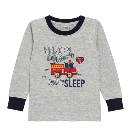 Kidbea® Unisex Kids Cotton Night Suit Set | Firetruck Print | Soft & Comfy Sleepwear for Kids | Full Sleeves Pajamas (Grey, 1-2 Years) - Image 2