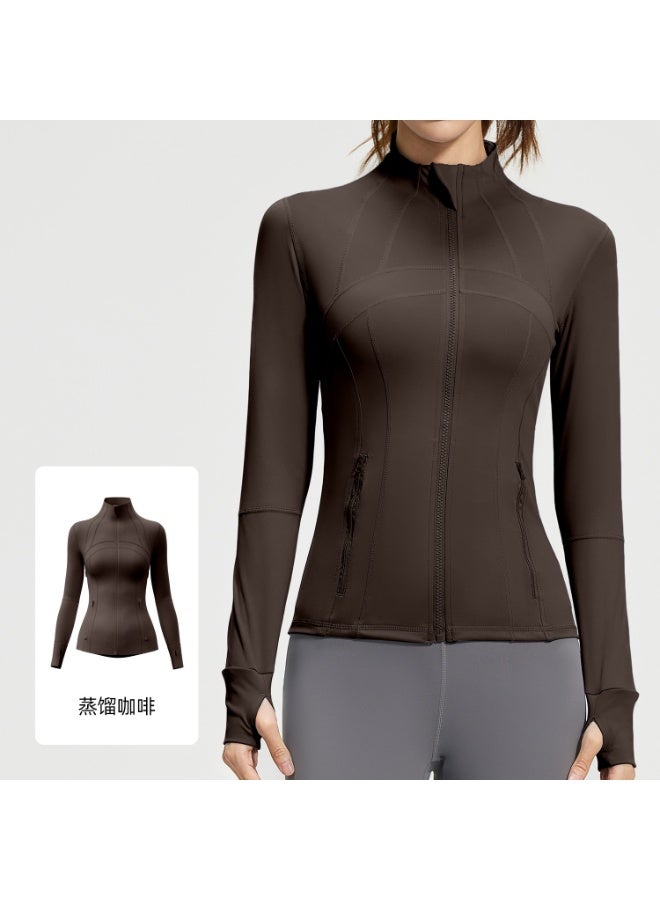 Splicing Fitness Top Jacket Breathable Elastic Pocket Running Sports Yoga Suit Long Sleeve Women's Summer - Image 1