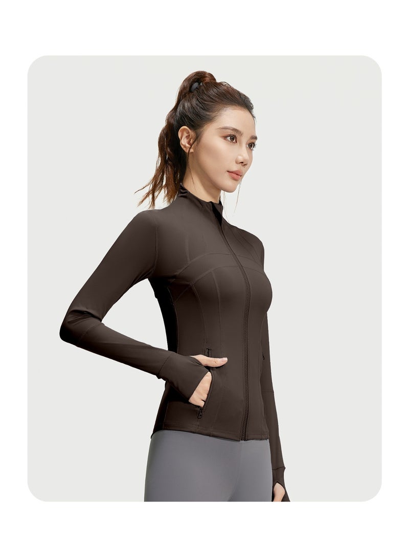 Splicing Fitness Top Jacket Breathable Elastic Pocket Running Sports Yoga Suit Long Sleeve Women's Summer - Image 3