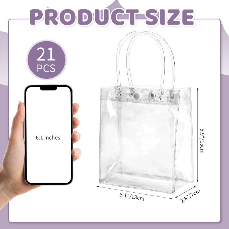 BadenBach 21 Pack Clear Gift Bags with Handles, 5.1 x 5.9 x 2.8 Inch Transparent Plastic Party Favor Bags Bulk, Mini PVC Tote Goodie Bag for Birthday Wedding Baby Shower Valentine's Day Gifts Wrap - Image 2