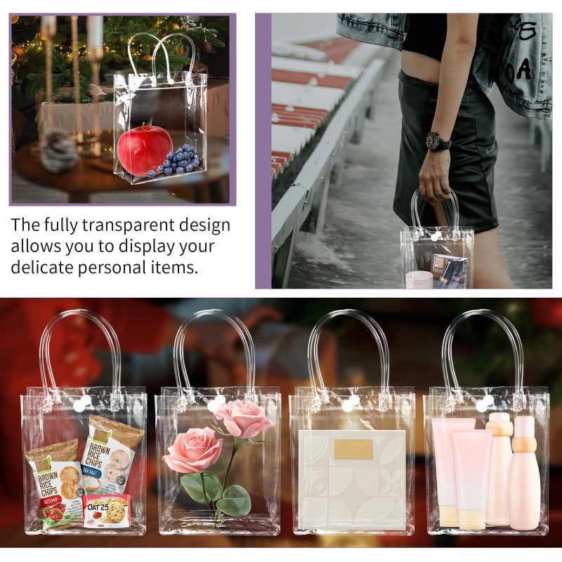 BadenBach 21 Pack Clear Gift Bags with Handles, 5.1 x 5.9 x 2.8 Inch Transparent Plastic Party Favor Bags Bulk, Mini PVC Tote Goodie Bag for Birthday Wedding Baby Shower Valentine's Day Gifts Wrap - Image 5