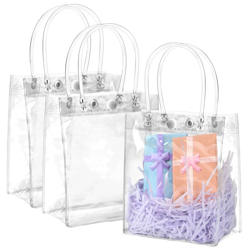BadenBach 21 Pack Clear Gift Bags with Handles, 5.1 x 5.9 x 2.8 Inch Transparent Plastic Party Favor Bags Bulk, Mini PVC Tote Goodie Bag for Birthday Wedding Baby Shower Valentine's Day Gifts Wrap - Image 1