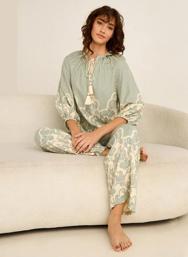 Splash FAV Pyjama Set Tassel Tie-Up Top & Trousers Viscose