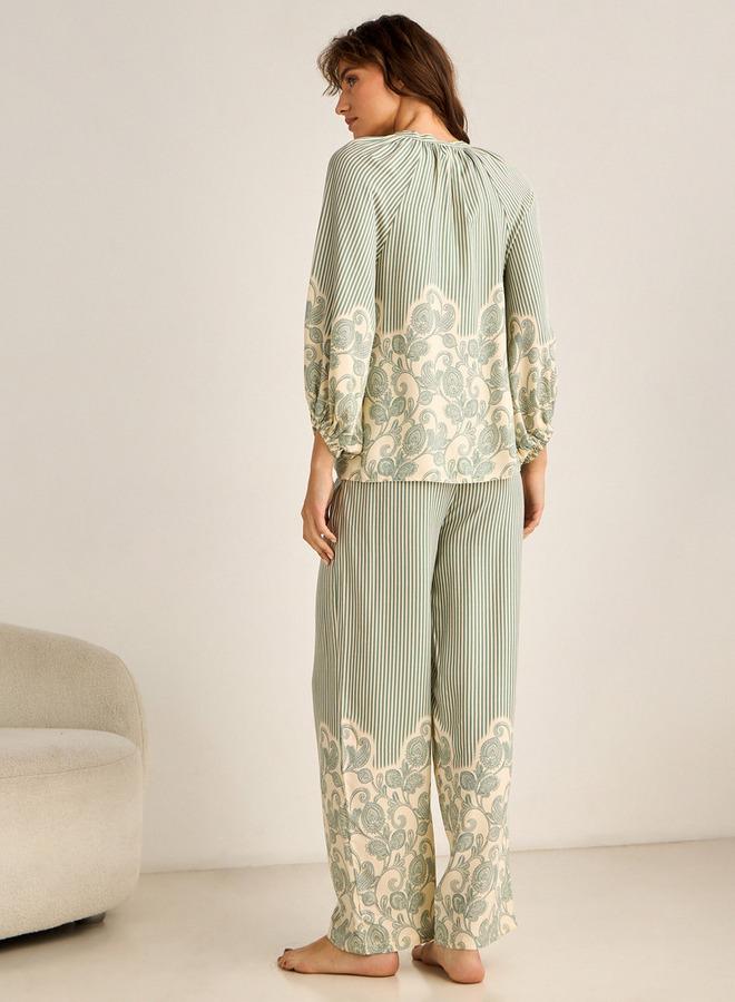 Splash FAV Pyjama Set Tassel Tie Up Top & Trousers Viscose - Image 3