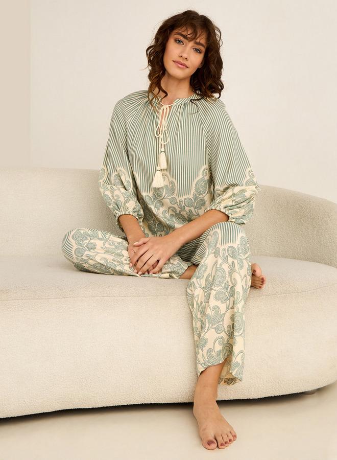 Splash FAV Pyjama Set Tassel Tie Up Top & Trousers Viscose - Image 1